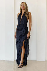 Luxe Mood Halter Maxi Dress Black