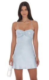 Satin Sequin Bust Dress in Light Blue