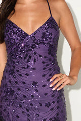 Keep Glowing Purple Sequin Lace-Up Bodycon Mini Dress