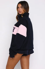 Show Yourself Zip Front Sweater Navy