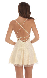 Sequin Beaded Mini Dress in Yellow