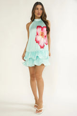 Naelle Accordion Pleat Ruffle Mini Dress Hibiscus Mint