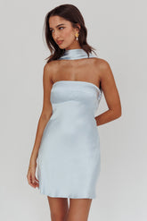 Damsel Reverse Halter Mini Dress Blue