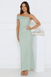 Wild Whimsy One Shoulder Mesh Maxi Dress Sage