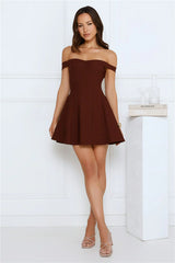 Waverly Off Shoulder Mini Dress Brown