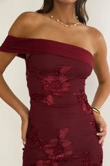 Gala One-Shoulder Maxi Dress Embellished Wine