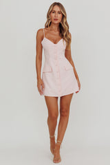 So Good Front Button Mini Dress Ice Pink