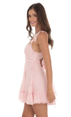 Chiffon Rose Ruffle Strap Dress in Pink