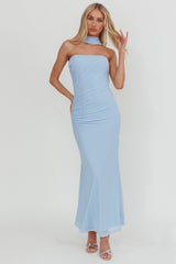 Truth Be Told Reverse Halter Maxi Dress Blue