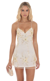 Sequin Embroidered Open Back Dress in Ivory