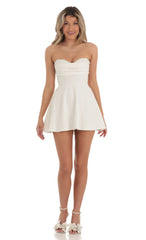 Lace Bust Flare Dress in White