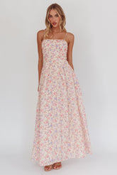 Daisy Day Basque Waist Maxi Dress Floral Blue