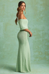 Bouclé Off-Shoulder Maxi Dress in Mint