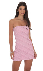 Lace Ruffle Strapless Dress in Pink