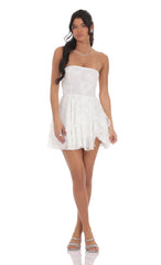 Floral Strapless Asymmetrical Dress in White