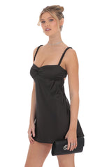 Satin Babydoll Dress in Black