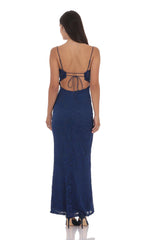 Lace Cutout Maxi Dress in Blue