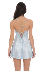 Satin Fit and Flare Dress in Baby Blue