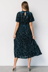 Callen Smocked Velvet Dress | Deep Blue