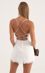 Crepe Corset Ruffle Dress in White