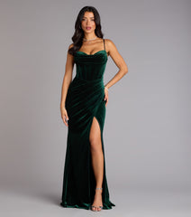 Helga Velvet Lace-Up Slit Mermaid Dress