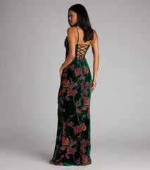 Melanie Floral Velvet Lace-Up Formal Dress