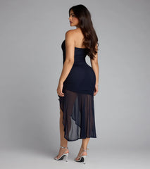 All Eyes On You Strapless Ruffle Midi Dress