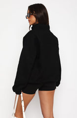 Where Did You Go Zip Front Sweater Black