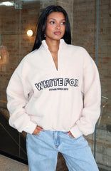 Hard To Stay Focused Teddy Borg Zip Front Sweater Cream