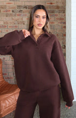 Chill Moves Oversized Henley Sweater Chocolate