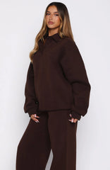 Chill Moves Oversized Henley Sweater Chocolate