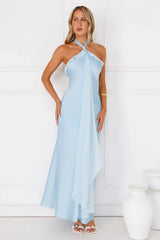 Luxora Lady Halter Satin Maxi Dress Blue