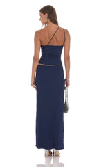 One Shoulder Embellished Two Piece Set in Navy