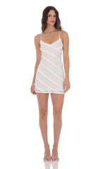 Ruffle Lace V-Neck Dress in White