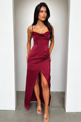 Aiana Satin Maxi Dress - Burgundy