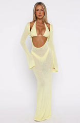 Malta Mermaids Long Sleeve Maxi Dress Lemon