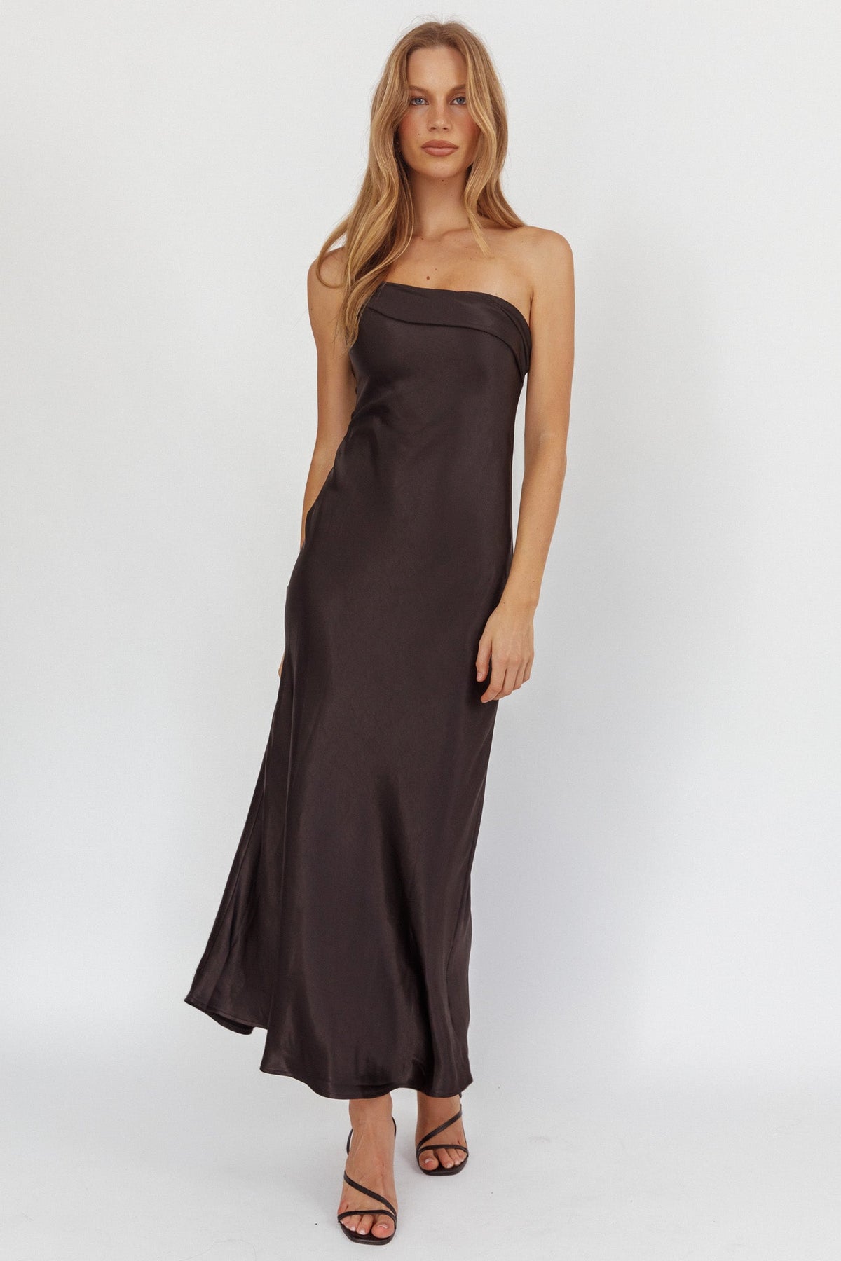 Carmel One-Shoulder Sash Maxi Dress Black