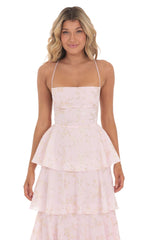 Crinkle Foiled Floral Maxi Dress in Pink