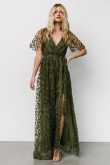 Marseille Embossed Maxi Dress | Olive