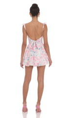 Embroidered Trim Floral A-line Dress in White