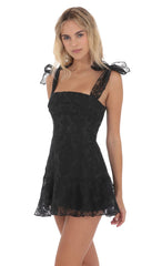 Motif Pattern A-line Dress in Black