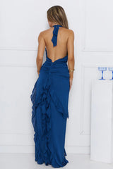 Luxe Mood Halter Maxi Dress Blue