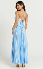 Shay Maxi Dress Sweetheart Cut Out Pleated Dress in Blue