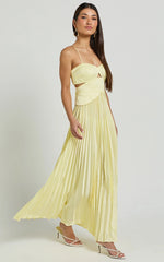 Shay Maxi Dress Sweetheart Cut Out Pleated Dress in Lemon
