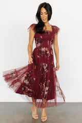 Clementine Tulle Midi Dress | Wine Multi